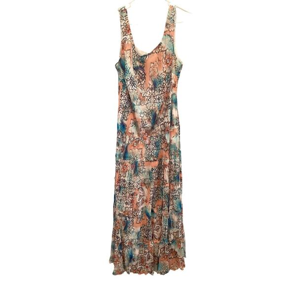 Vintage Nine West Maxi Slip Dress Plus Size 16W 16 Chiffon Flutter Peach Floral - Picture 1 of 12